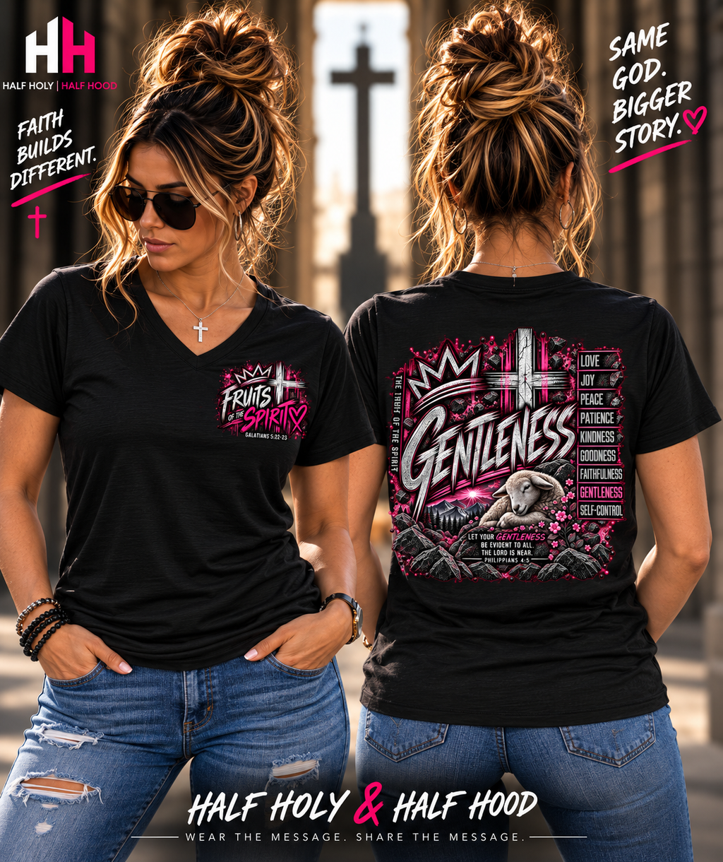 Fruit of the Spirit Collection – Gentleness Women’s V-Neck Faith Tee