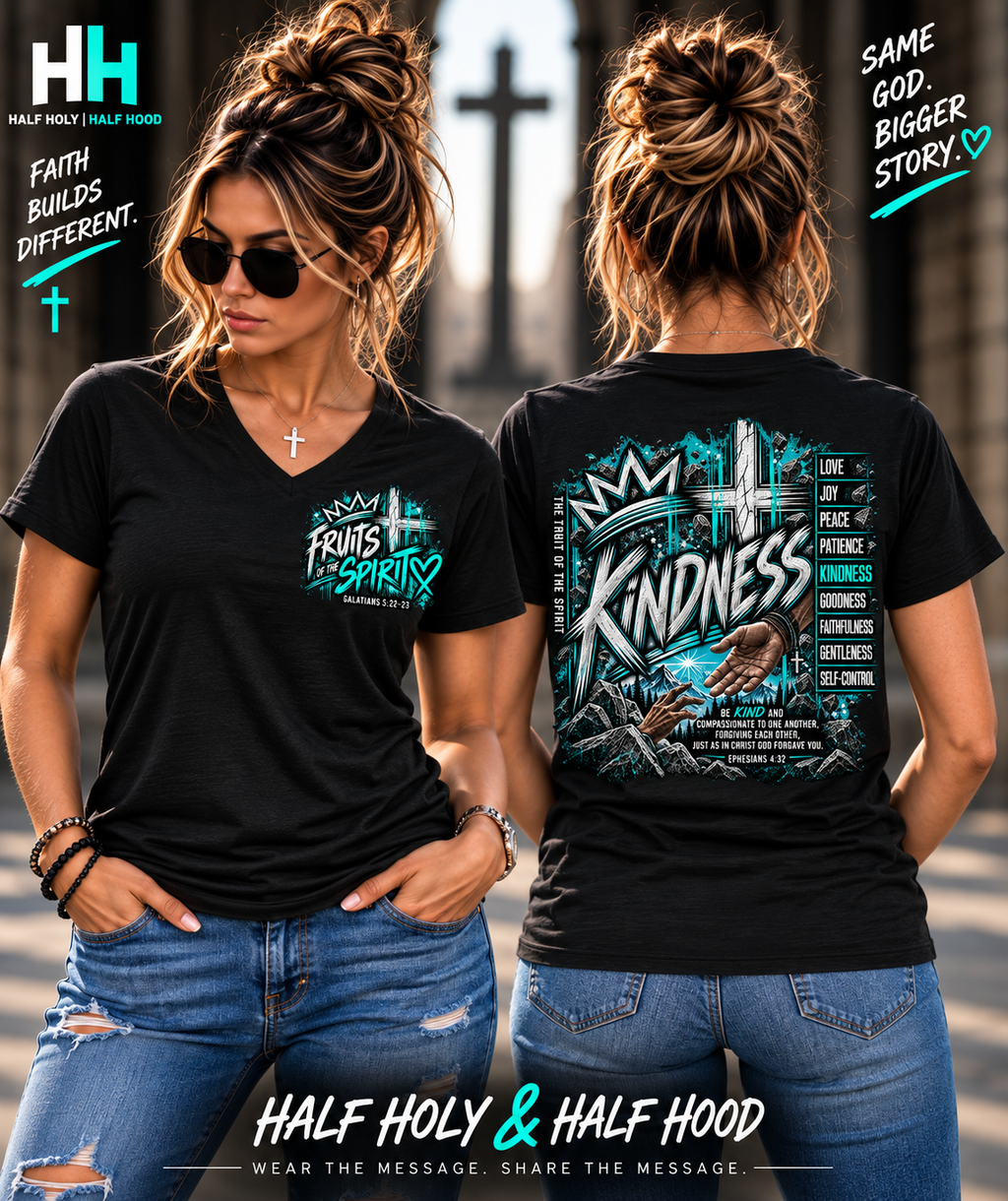 Fruit of the Spirit Collection – Kindness Women’s V-Neck Faith Tee