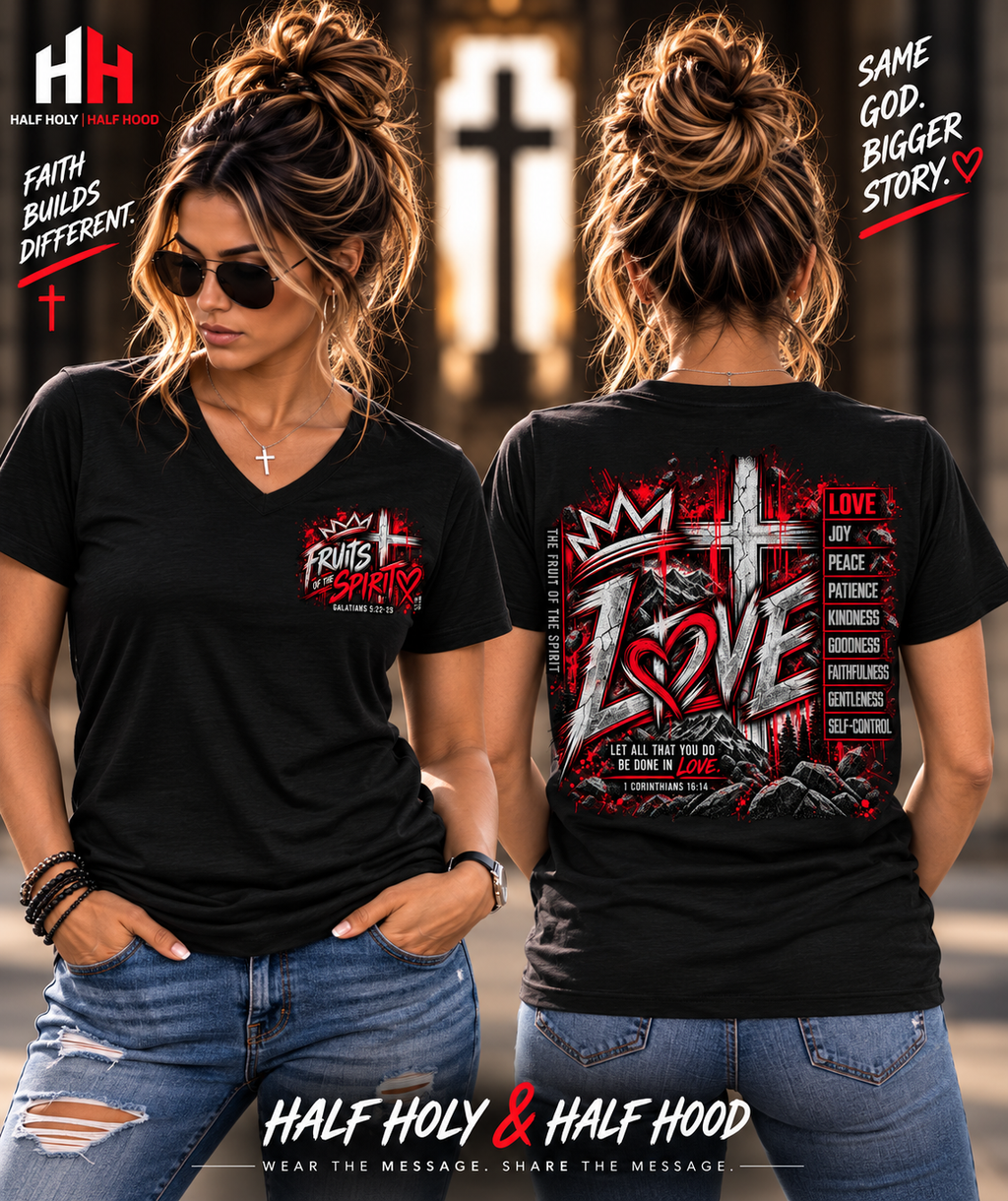 Fruit of the Spirit – Love Women’s V-Neck Faith Tee