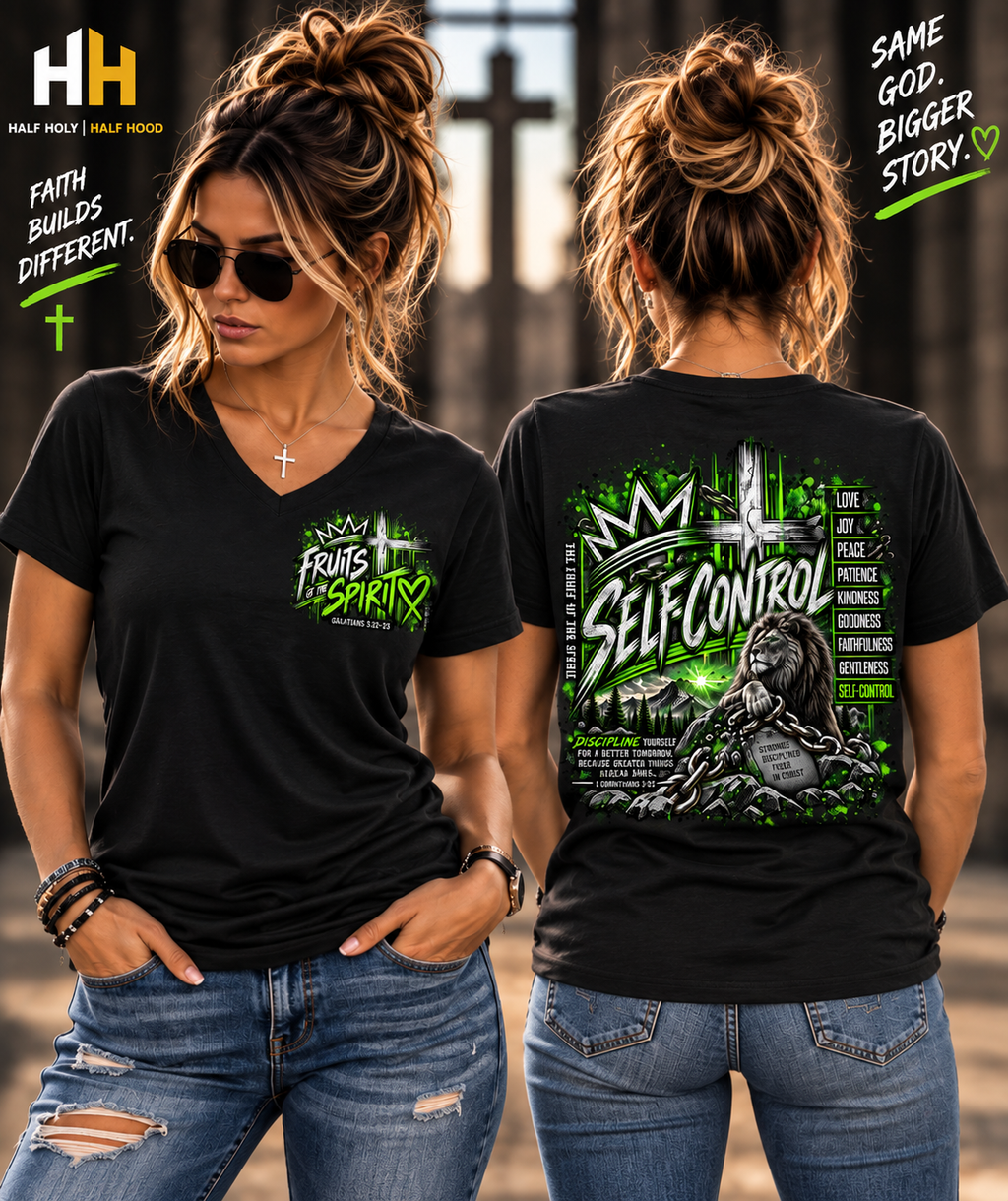Fruit of the Spirit Collection – Spirit Strong: Self-Control Women’s V-Neck Tee