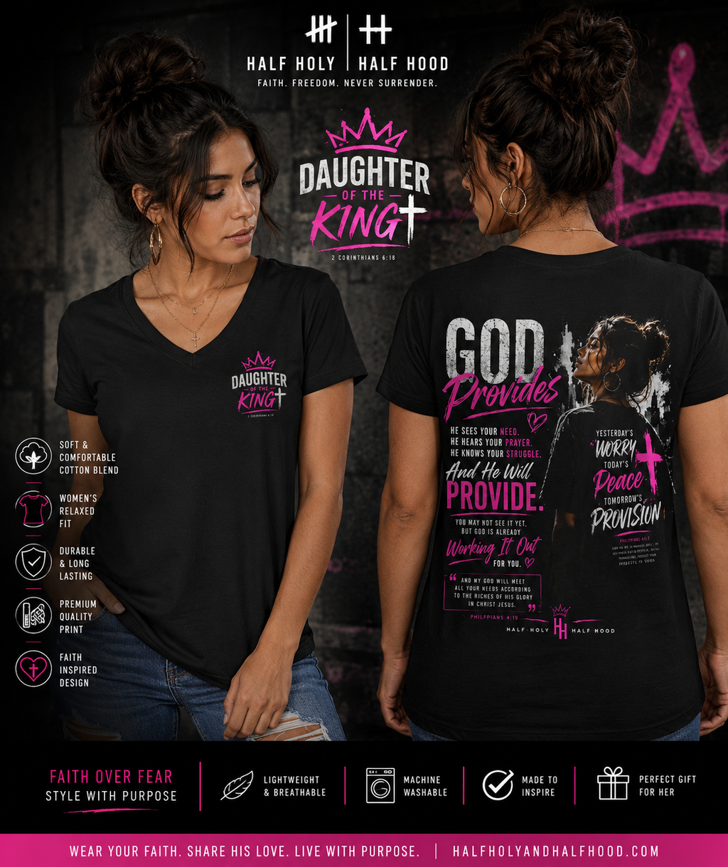 God Provides™ Women's V-Neck Tee Daughter of the King Edition