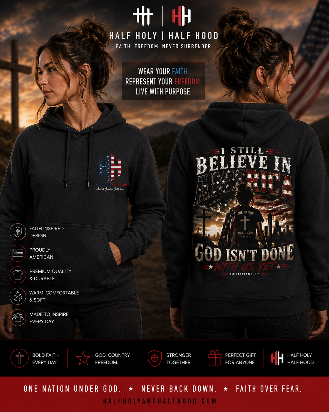 I Still Believe in America™ Women's Hoodie - Faith. Freedom. Hope. Because God Is Still Writing America's Story.