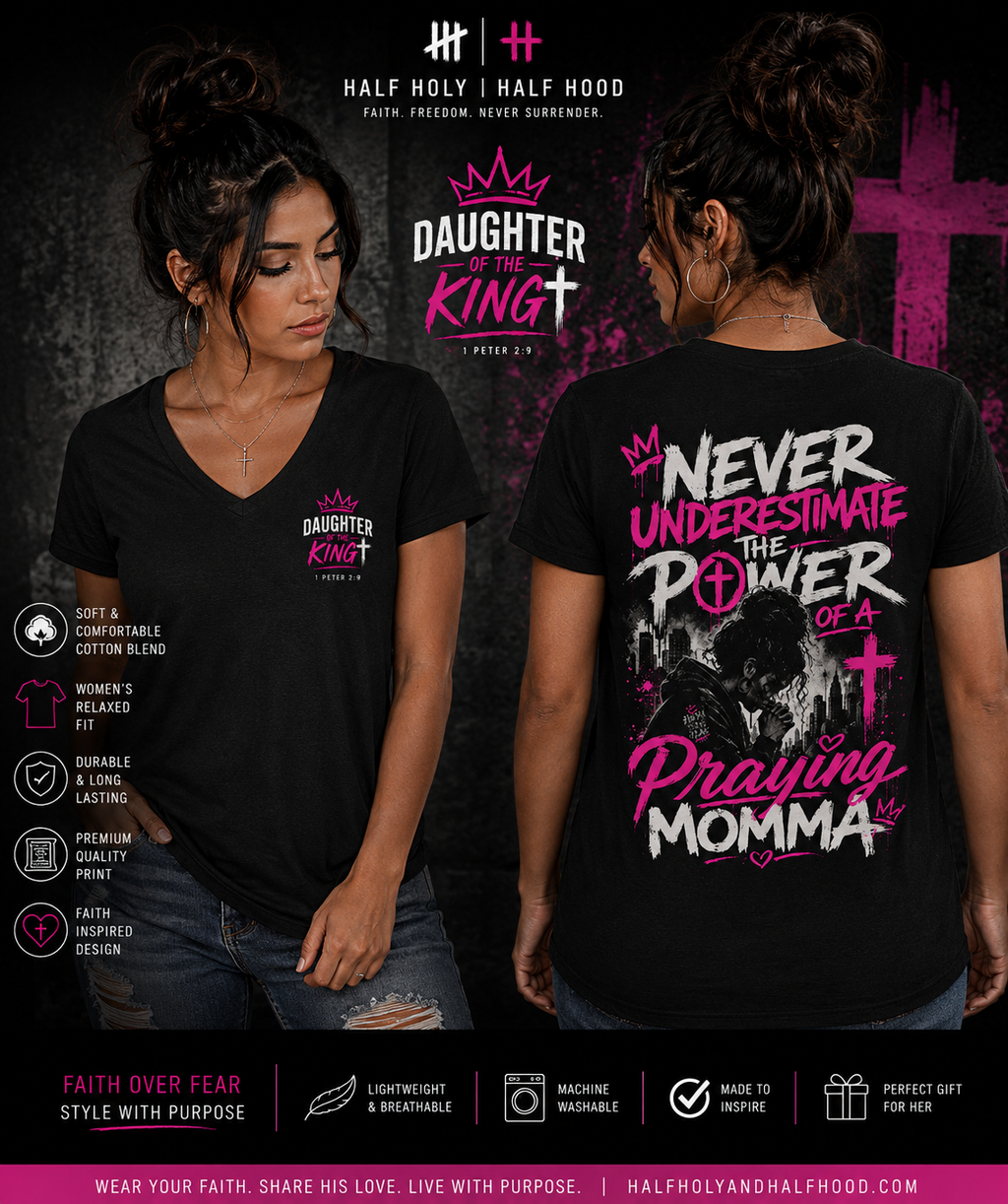 Praying Momma™ Women's V-Neck Tee Daughter of the King Edition