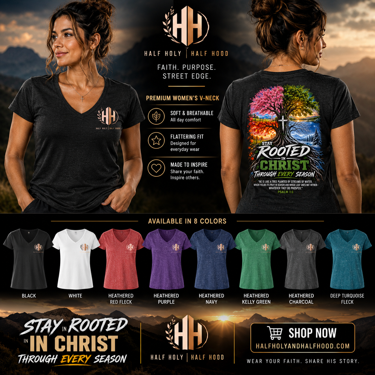 Stay Rooted Through Every Season Women’s V-Neck Tee