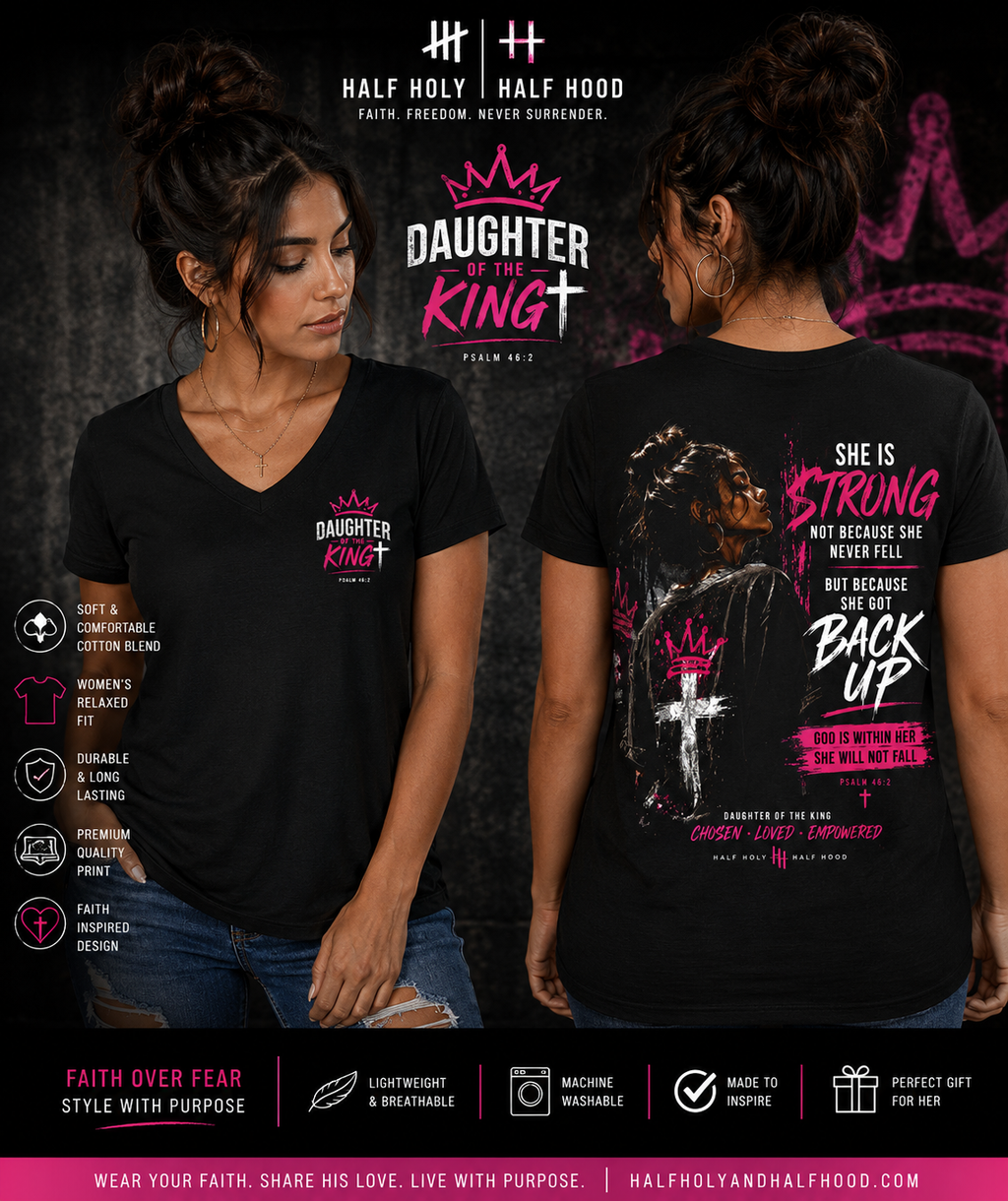 She Gets Back Up™ Women's V-Neck Tee Daughter of the King Edition - new