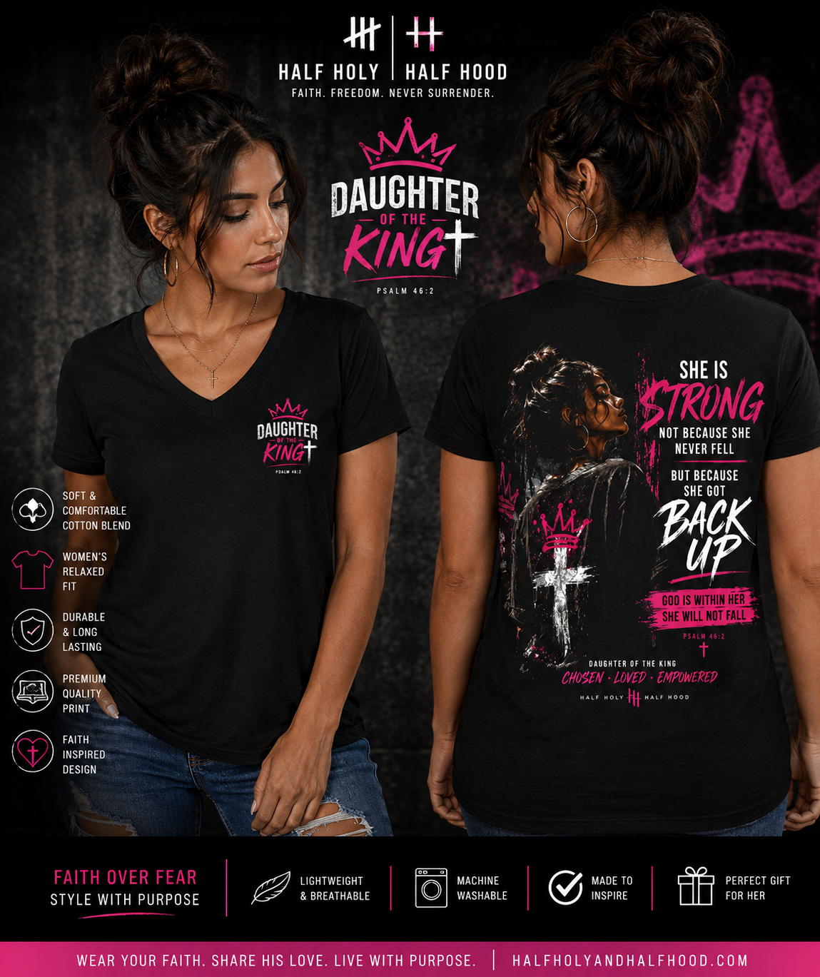 She Gets Back Up™ Women's V-Neck Tee Daughter of the King Edition - new