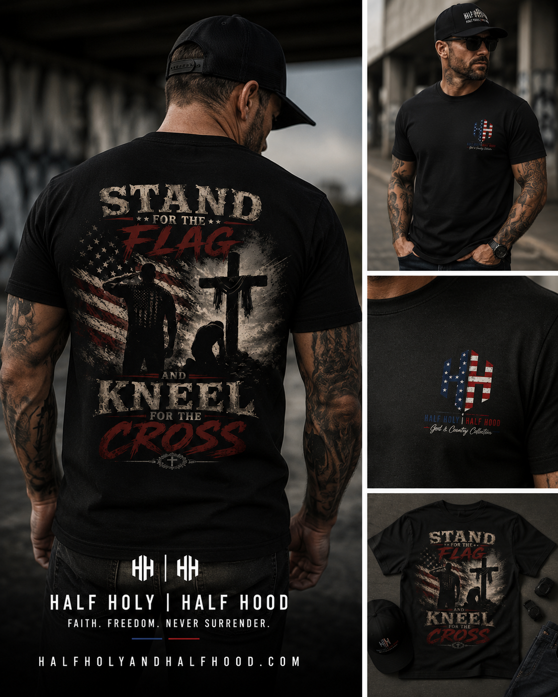 Stand for the Flag Tee, God and Country Edition - Stand for the Flag, Kneel for the Cross. Live for the King.