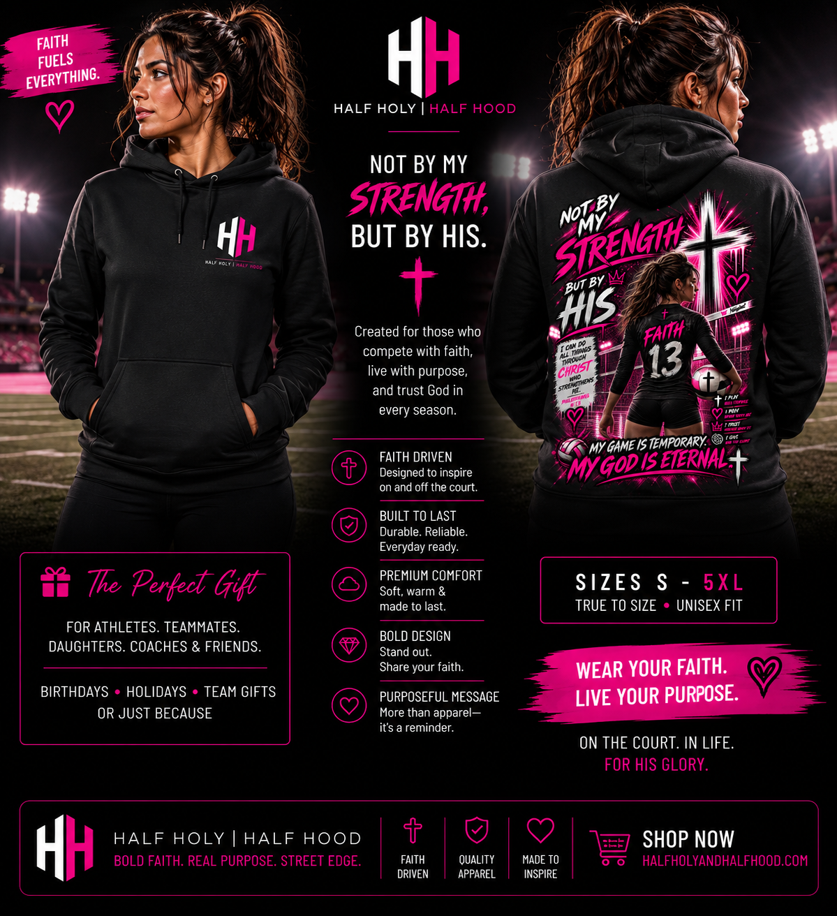 His Strength – Women’s Volleyball Faith Hoodie