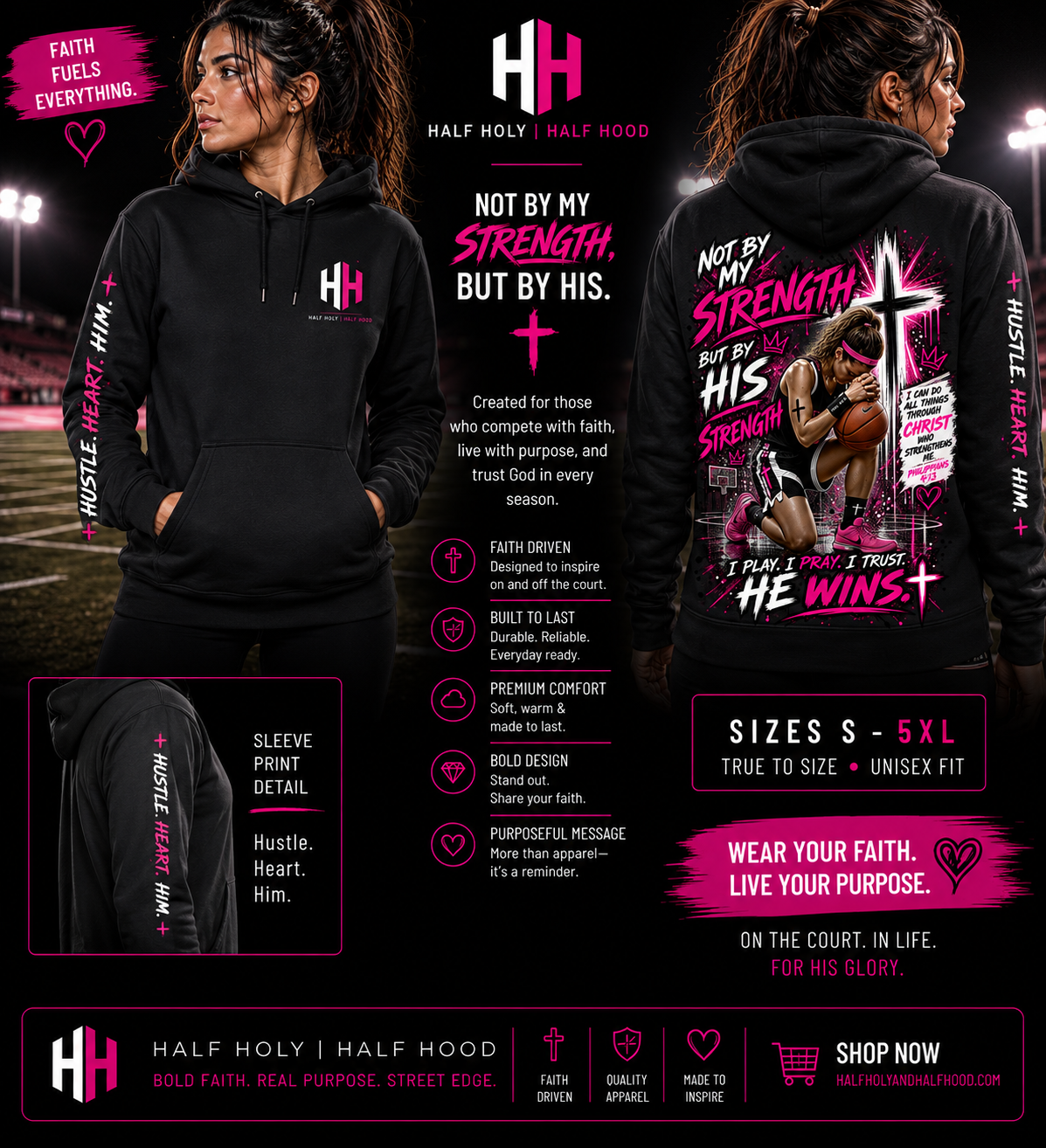 His Strength – Women’s Basketball Faith Hoodie