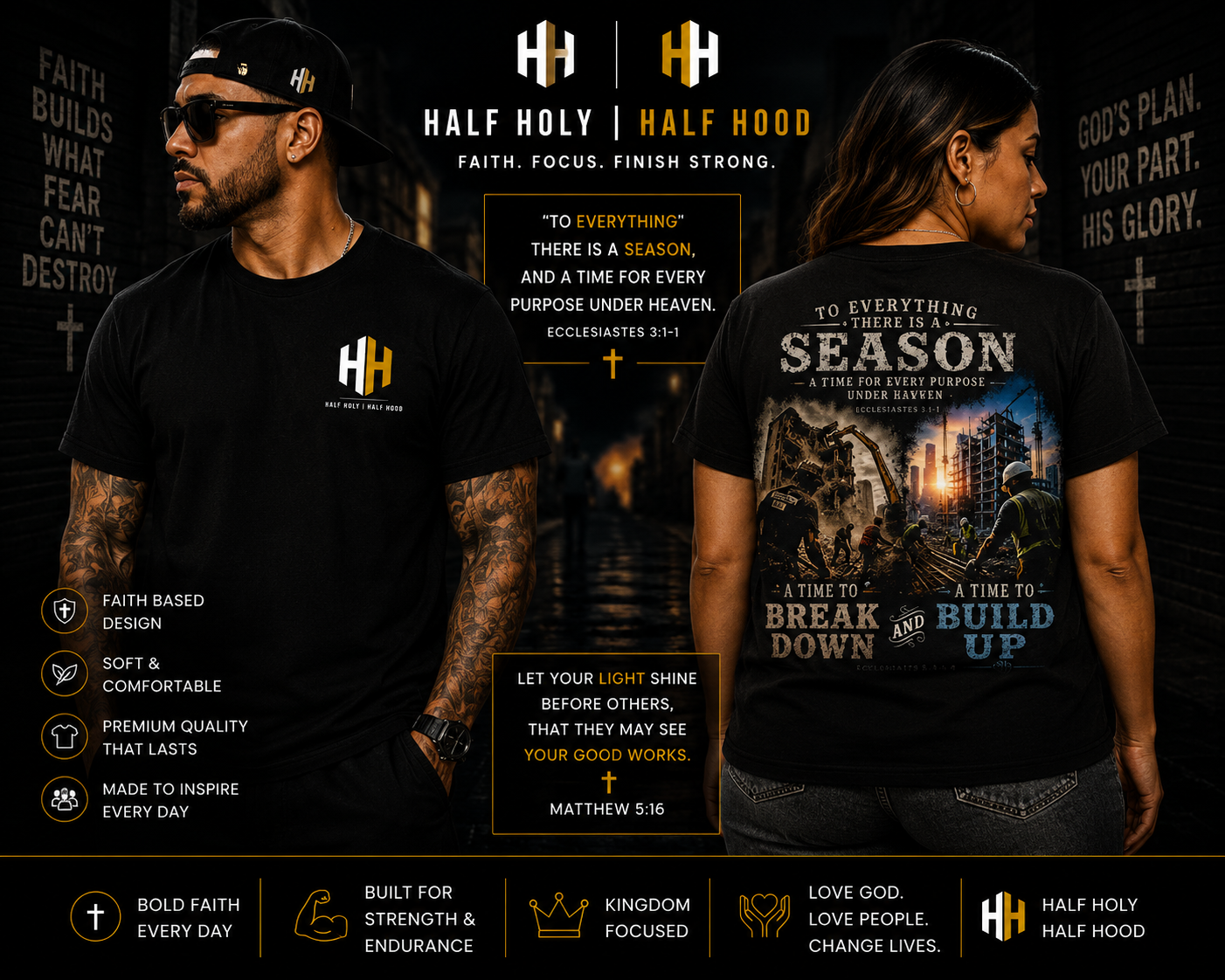 Ecclesiastes 3 Collection –A Time to Build Up™ Tee - Because sometimes God has to tear down the old foundation before He builds the life He planned for you.