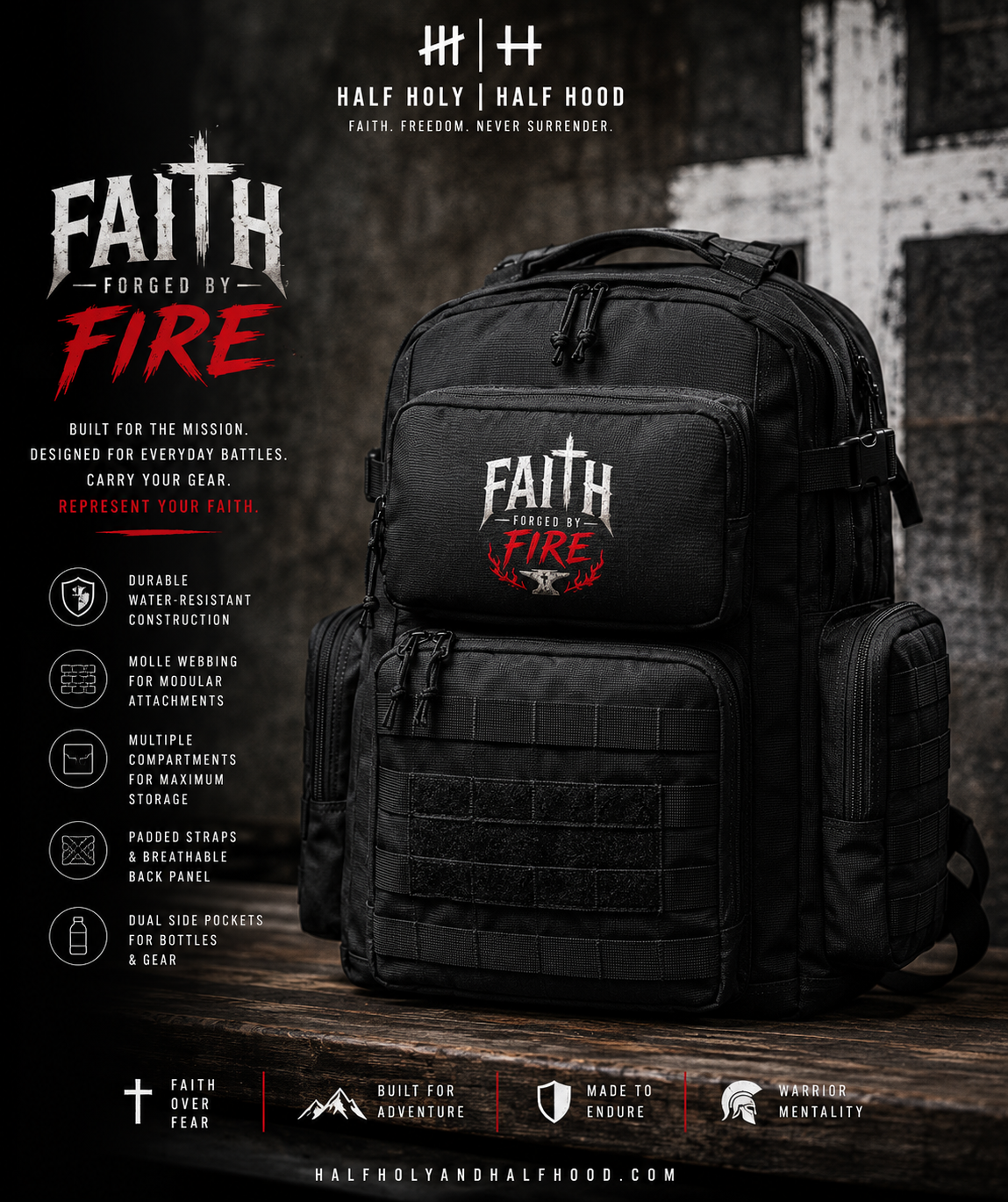 Faith Forged by Fire™ Tactical Backpack - Built for the Mission. Forged by Faith. Ready for Whatever Comes Next.