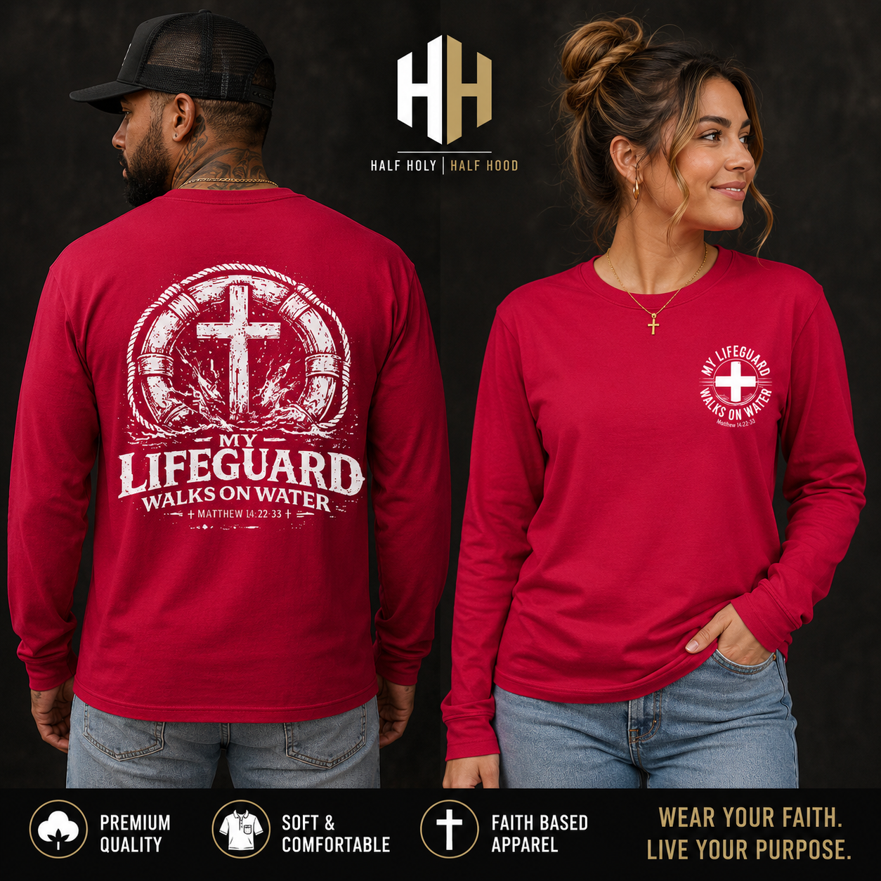 My Lifeguard Walks on Water™ Long-Sleeve T-Shirt - Faith Above the Waves. Hope Beyond the Storm. - new - new