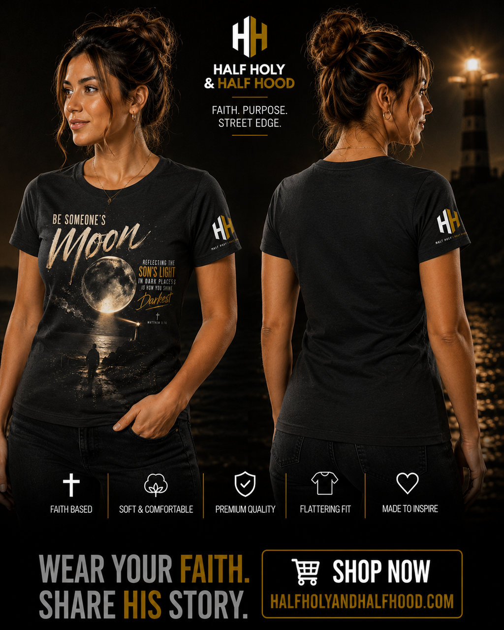 Be Someone’s Moon Women’s Faith Tee – Matthew 5:16