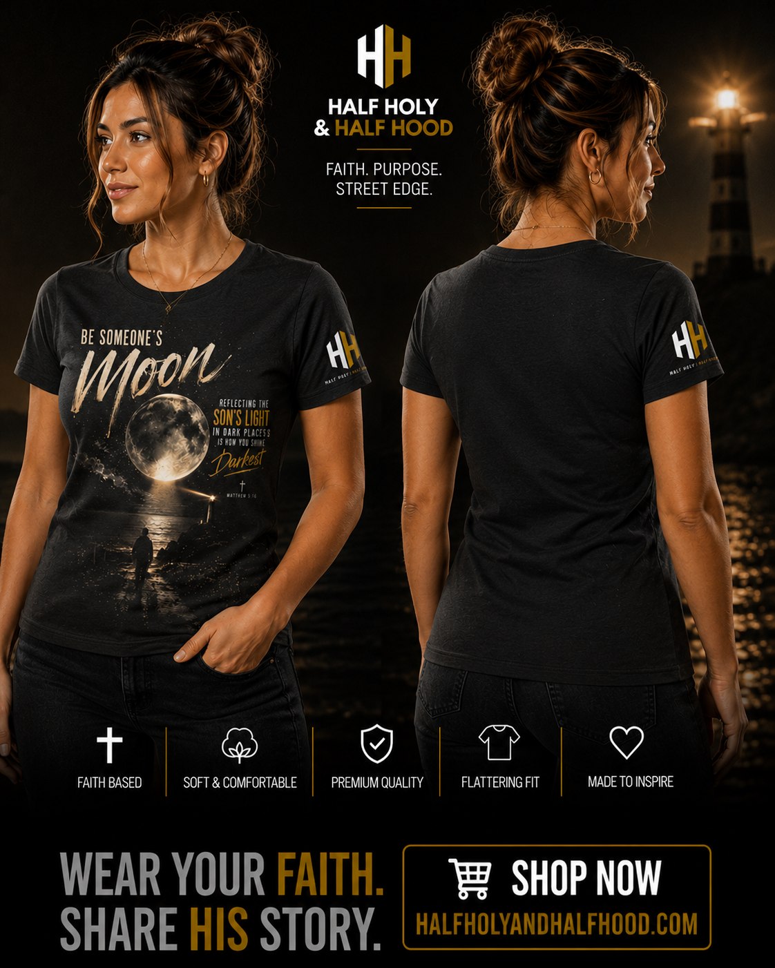 Be Someone’s Moon Women’s Faith Tee – Matthew 5:16
